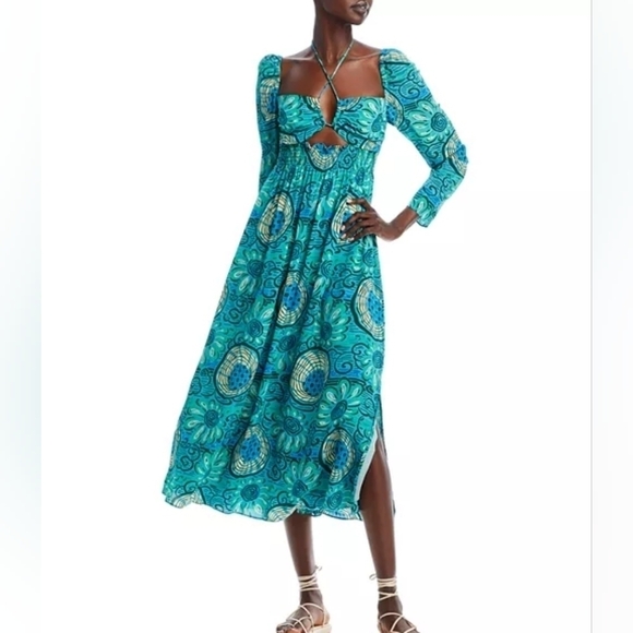 Rhode Phoenix Printed Midi Dress in Aquatic Bloom NWT - Picture 1 of 11